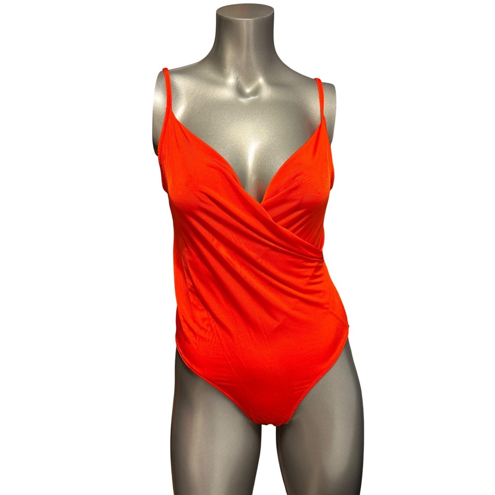 ZARA Red Draped Surplice Bodysuit Spaghetti Strap Snap Bottom Small